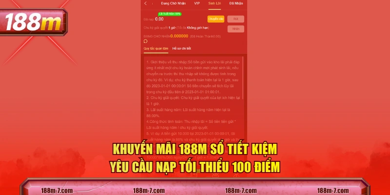 Khuyến mãi 188M sổ tiết kiệm yêu cầu nạp tối thiểu 100 điểm